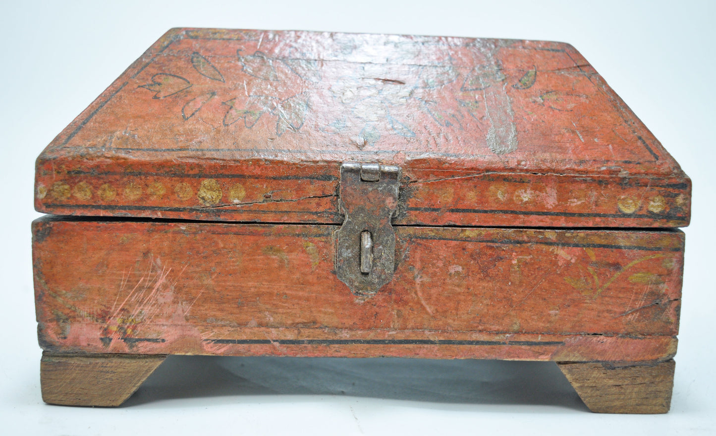 Vintage Wooden Dome Shaped Storage Box Original Old Hand Crafted Painted