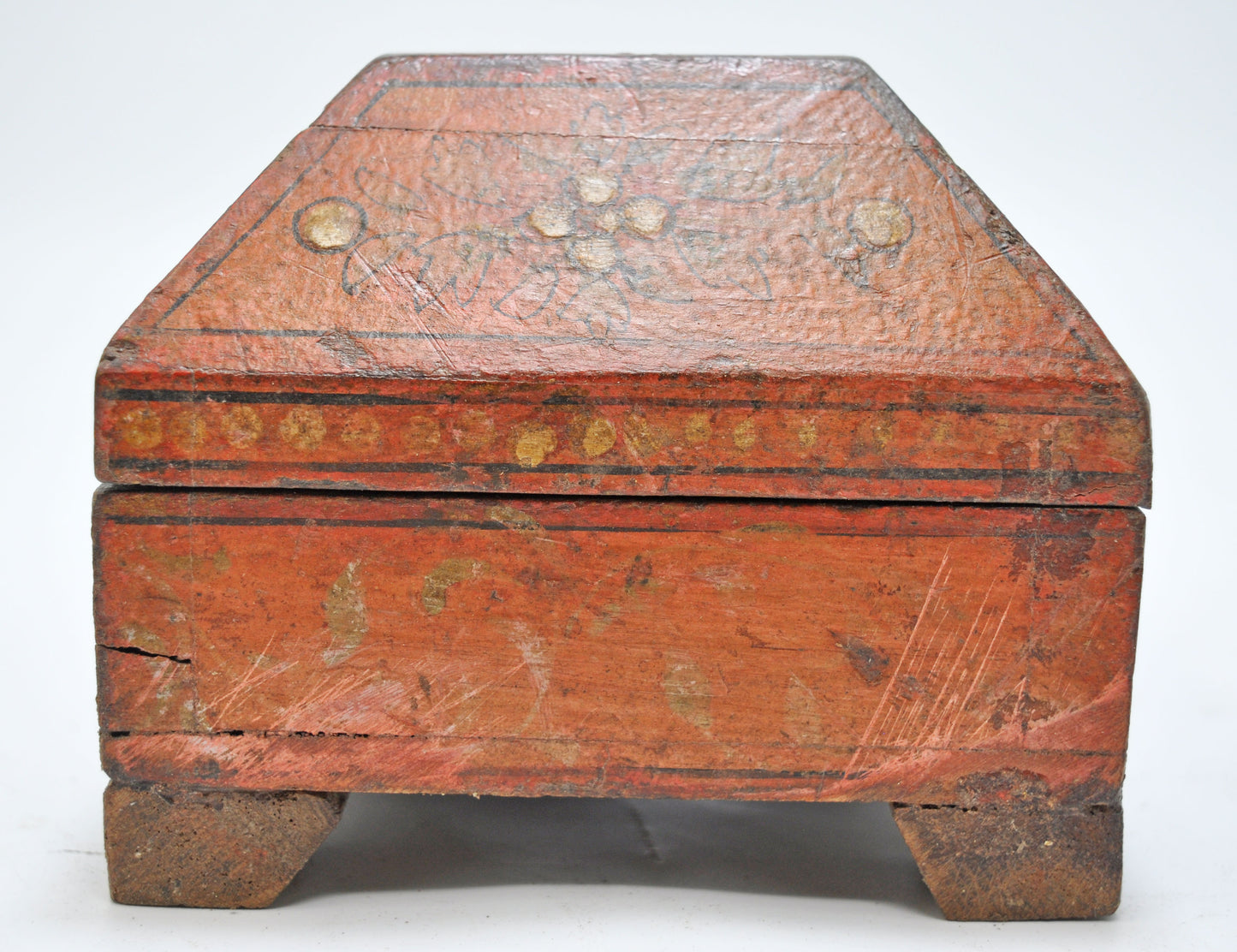 Vintage Wooden Dome Shaped Storage Box Original Old Hand Crafted Painted