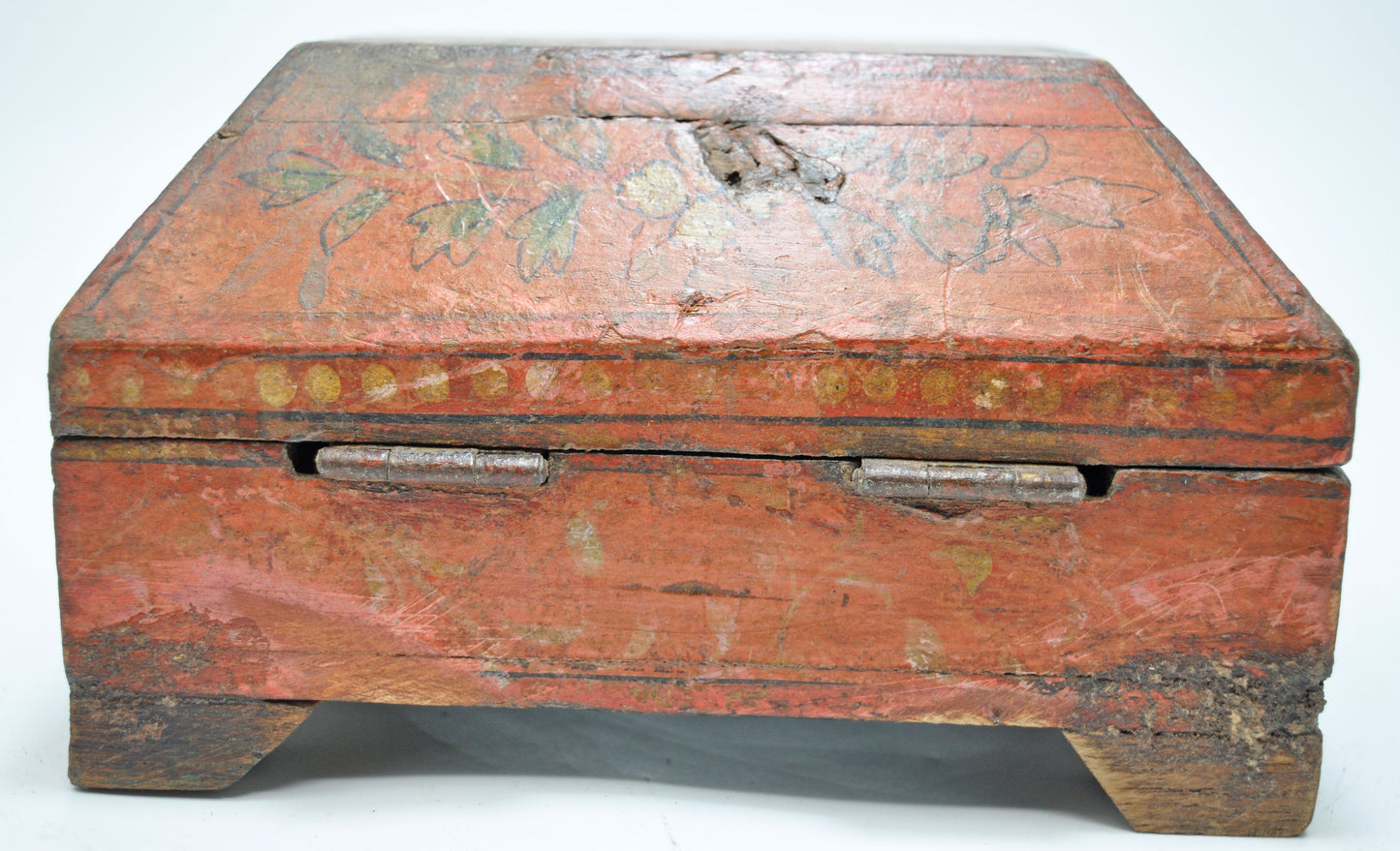 Vintage Wooden Dome Shaped Storage Box Original Old Hand Crafted Painted