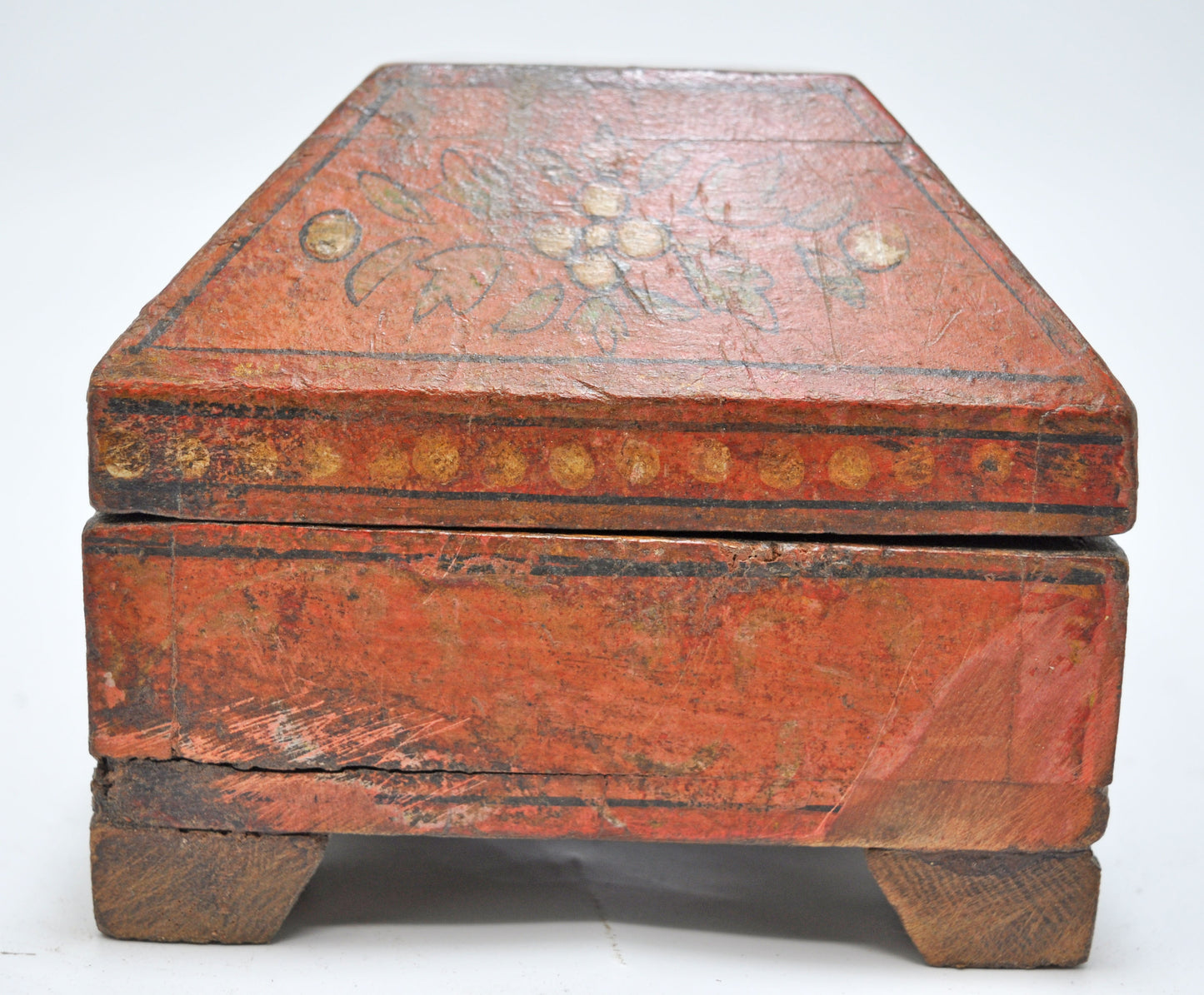 Vintage Wooden Dome Shaped Storage Box Original Old Hand Crafted Painted