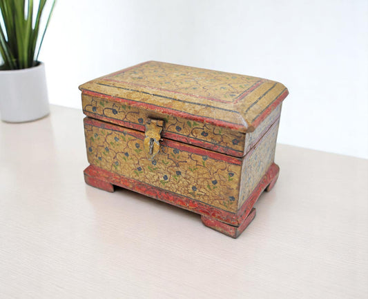 Vintage Wooden Jewellery Storage Box Original Old Hand Crafted Painted