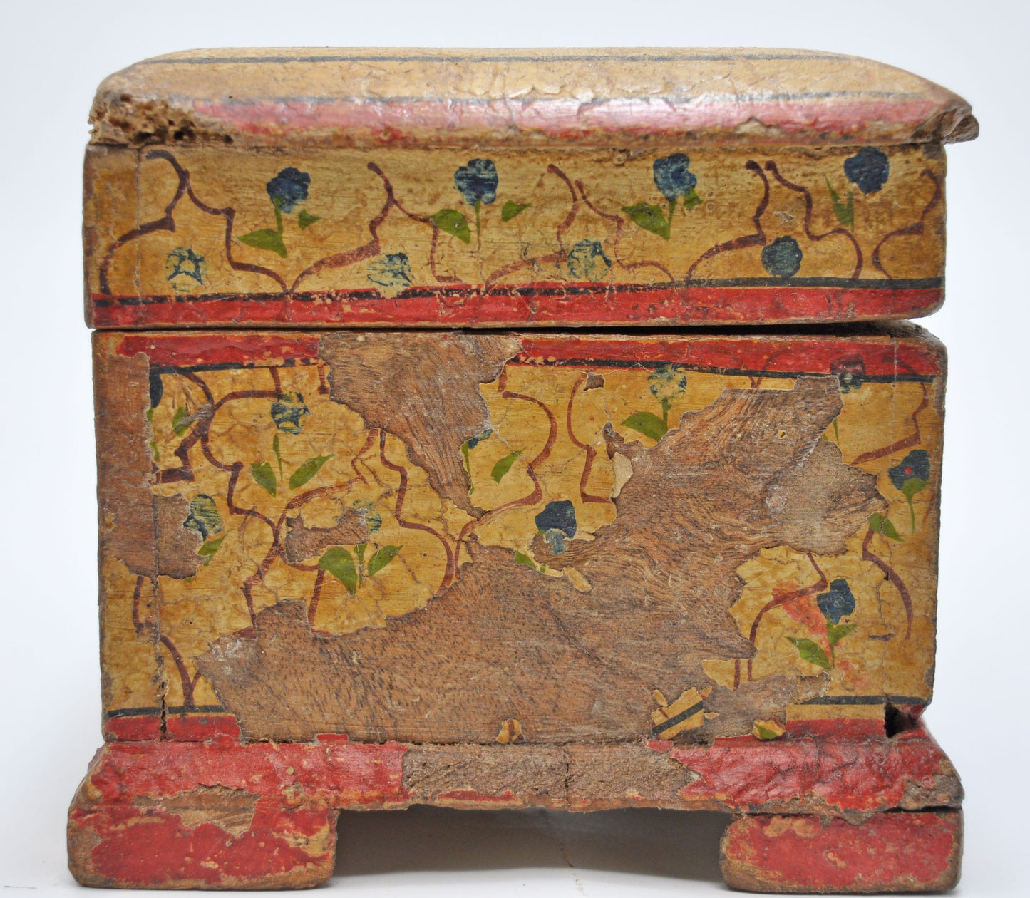 Vintage Wooden Jewellery Storage Box Original Old Hand Crafted Painted
