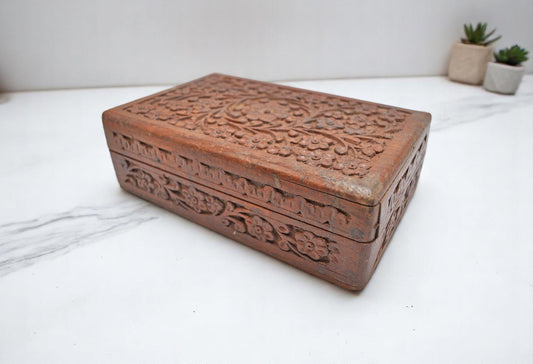 Vntage Wooden Small Storage Box Original Old Fine Hand Carved