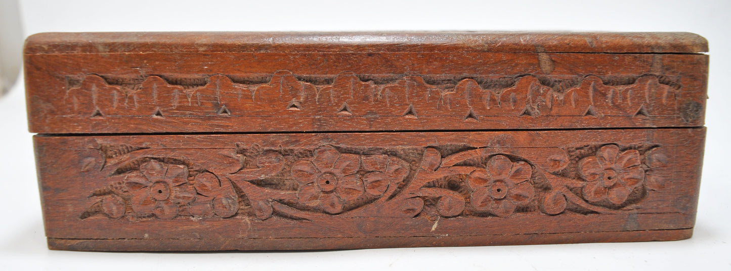 Vntage Wooden Small Storage Box Original Old Fine Hand Carved