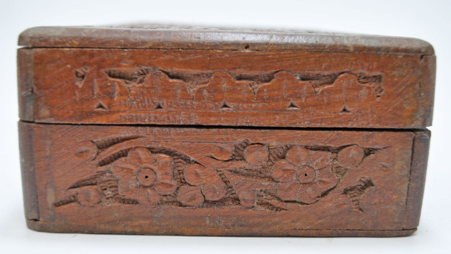 Vntage Wooden Small Storage Box Original Old Fine Hand Carved