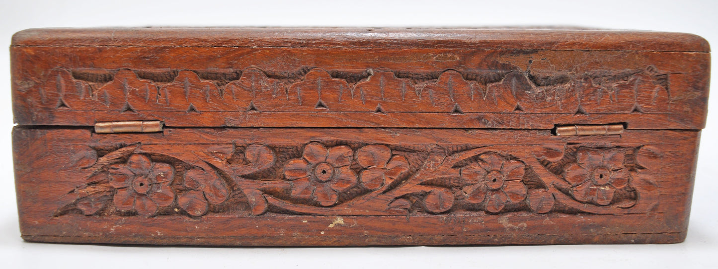 Vntage Wooden Small Storage Box Original Old Fine Hand Carved