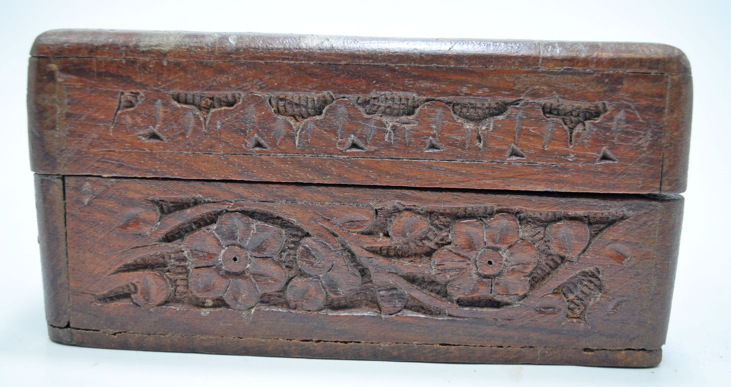 Vntage Wooden Small Storage Box Original Old Fine Hand Carved