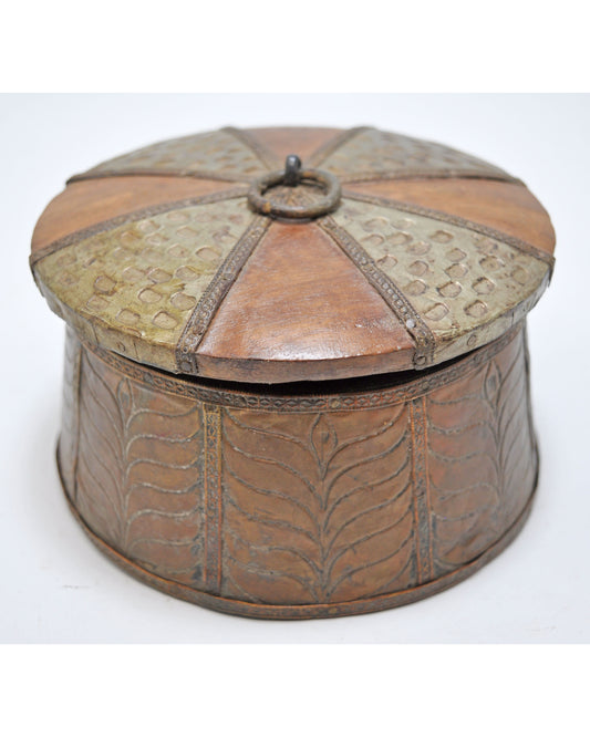 Vintage Wooden Round Kum Kum Powder Tika Box Original Old Brass Fitted