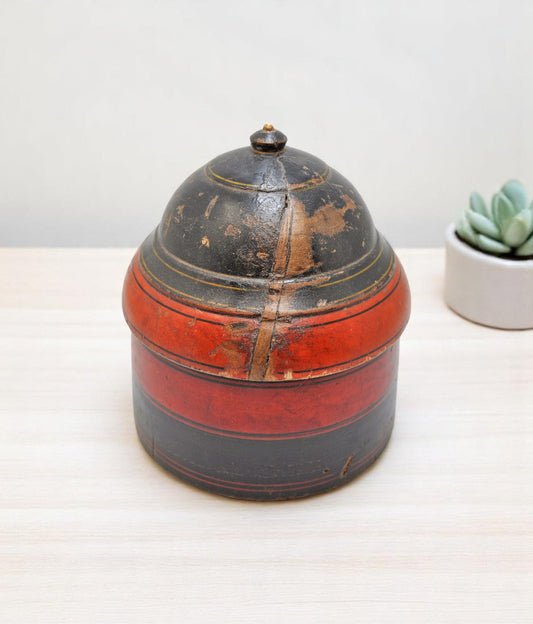 Antique Wooden Lacquer Painted Candy Box Original Old Hand Carved