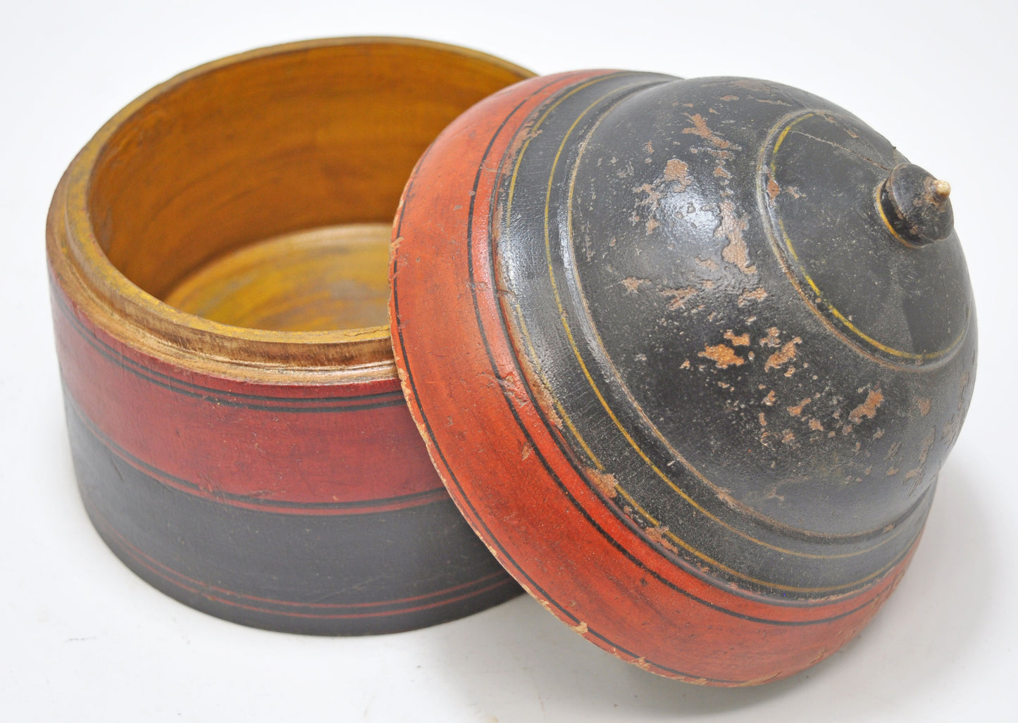 Antique Wooden Lacquer Painted Candy Box Original Old Hand Carved