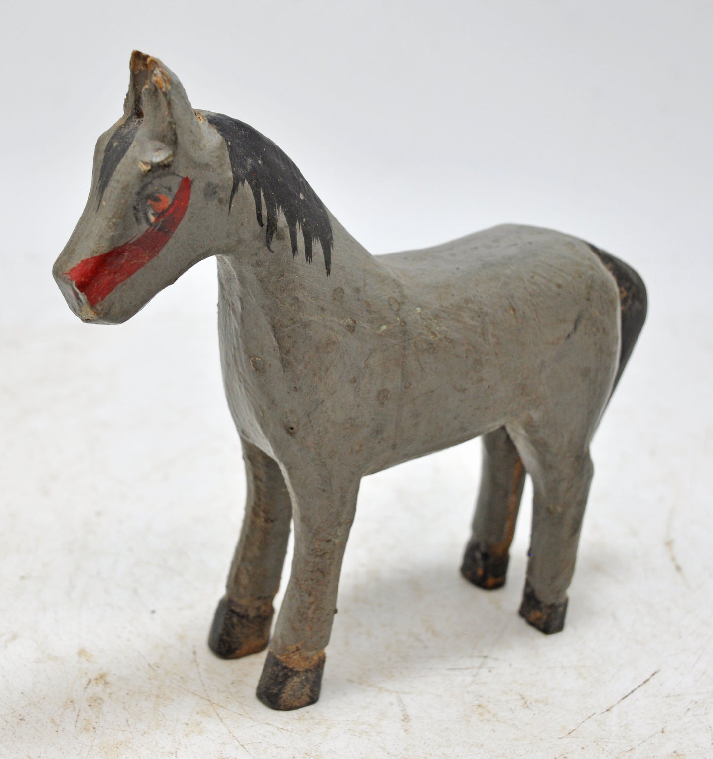 Hand Carved Wooden Standing Horse Figurine Rustic Painted