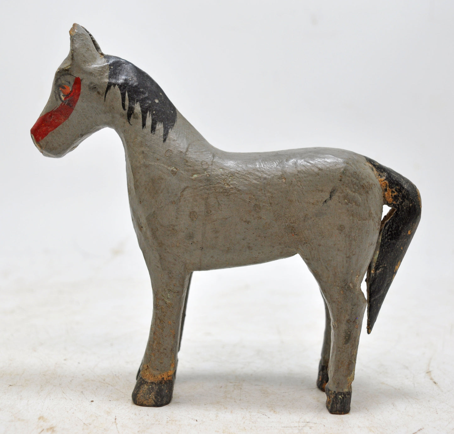 Hand Carved Wooden Standing Horse Figurine Rustic Painted