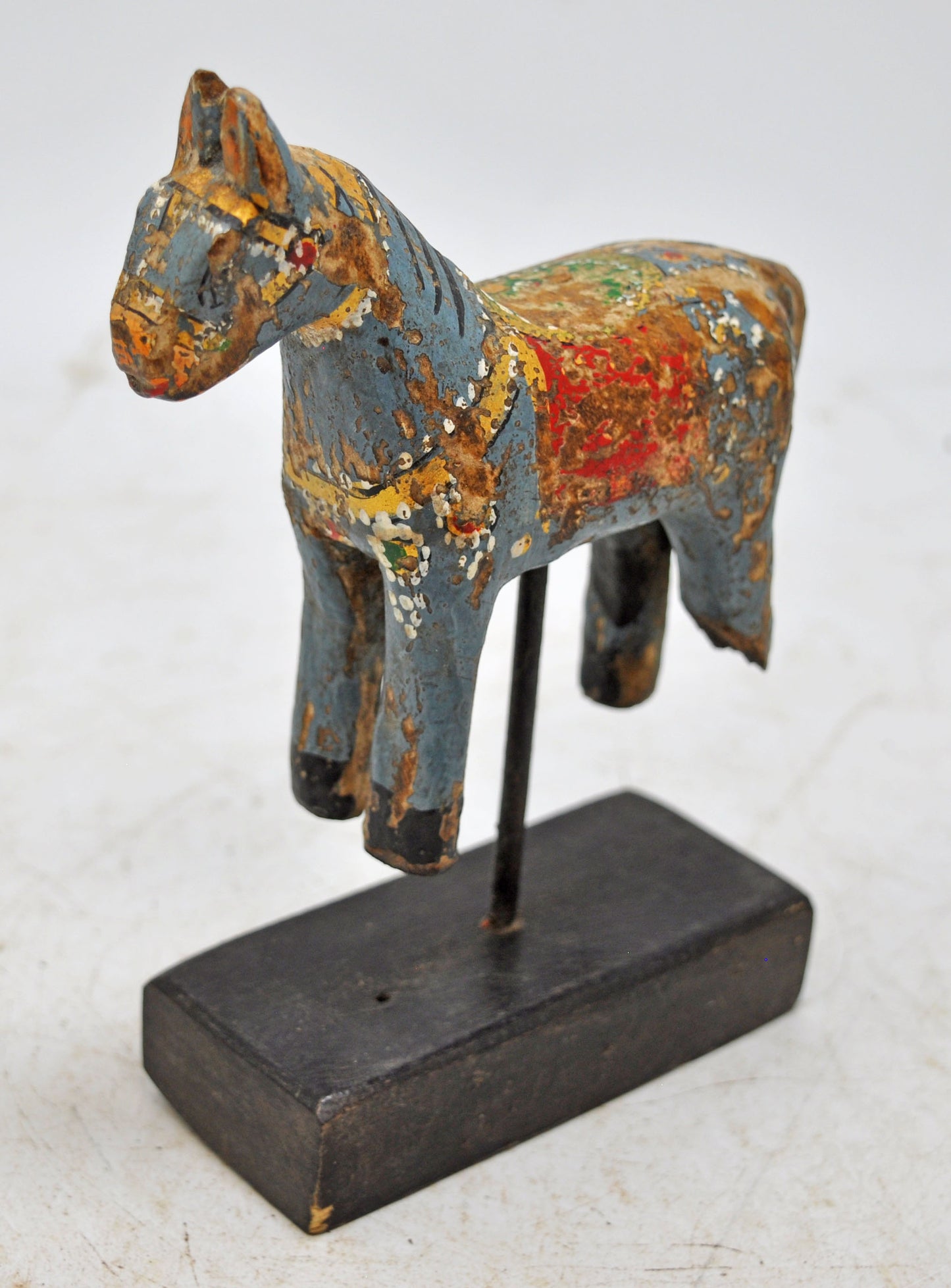 Hand Carved Wooden Horse Figurine on Stand Rustic Hand Painted
