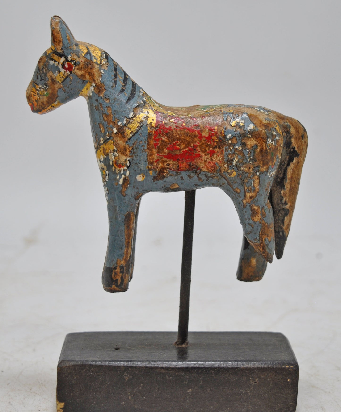Hand Carved Wooden Horse Figurine on Stand Rustic Hand Painted