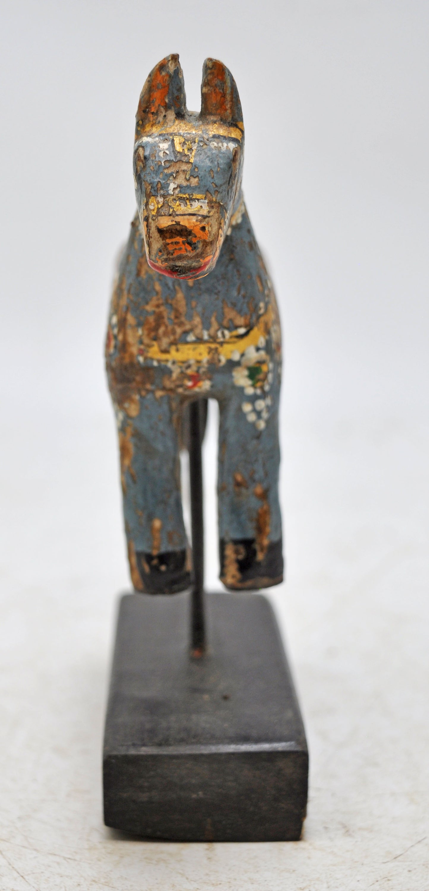 Hand Carved Wooden Horse Figurine on Stand Rustic Hand Painted