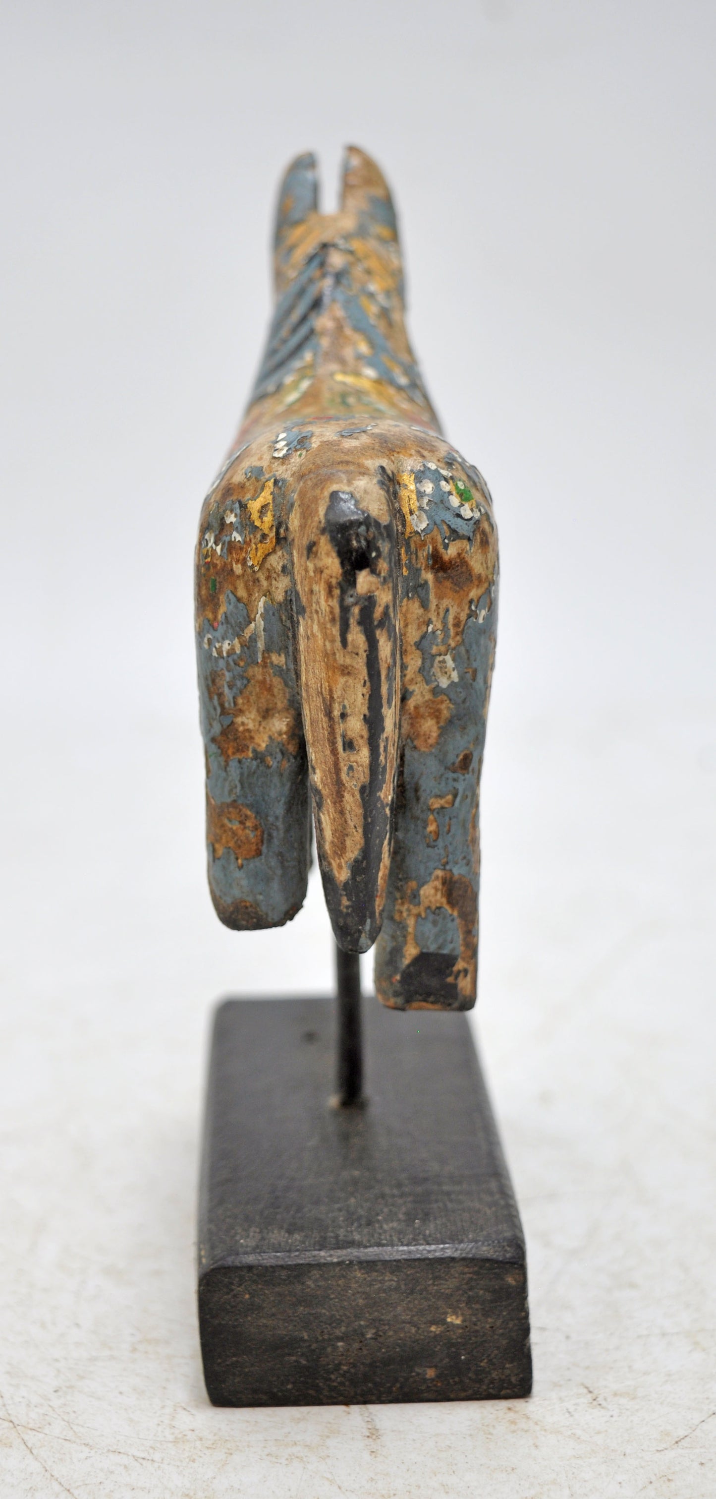 Hand Carved Wooden Horse Figurine on Stand Rustic Hand Painted