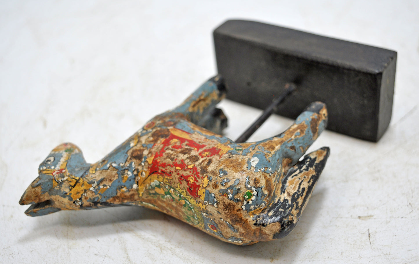 Hand Carved Wooden Horse Figurine on Stand Rustic Hand Painted