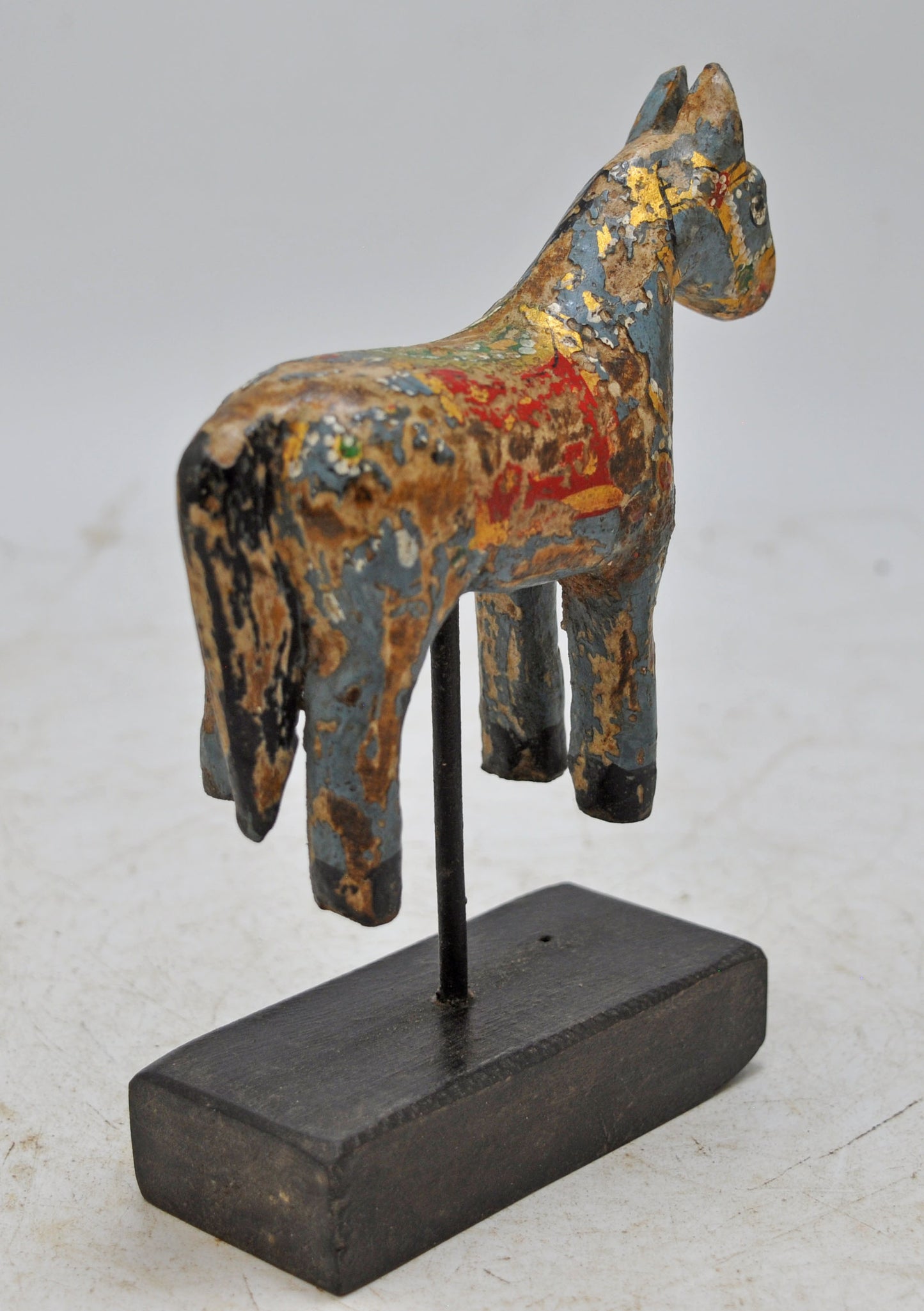 Hand Carved Wooden Horse Figurine on Stand Rustic Hand Painted