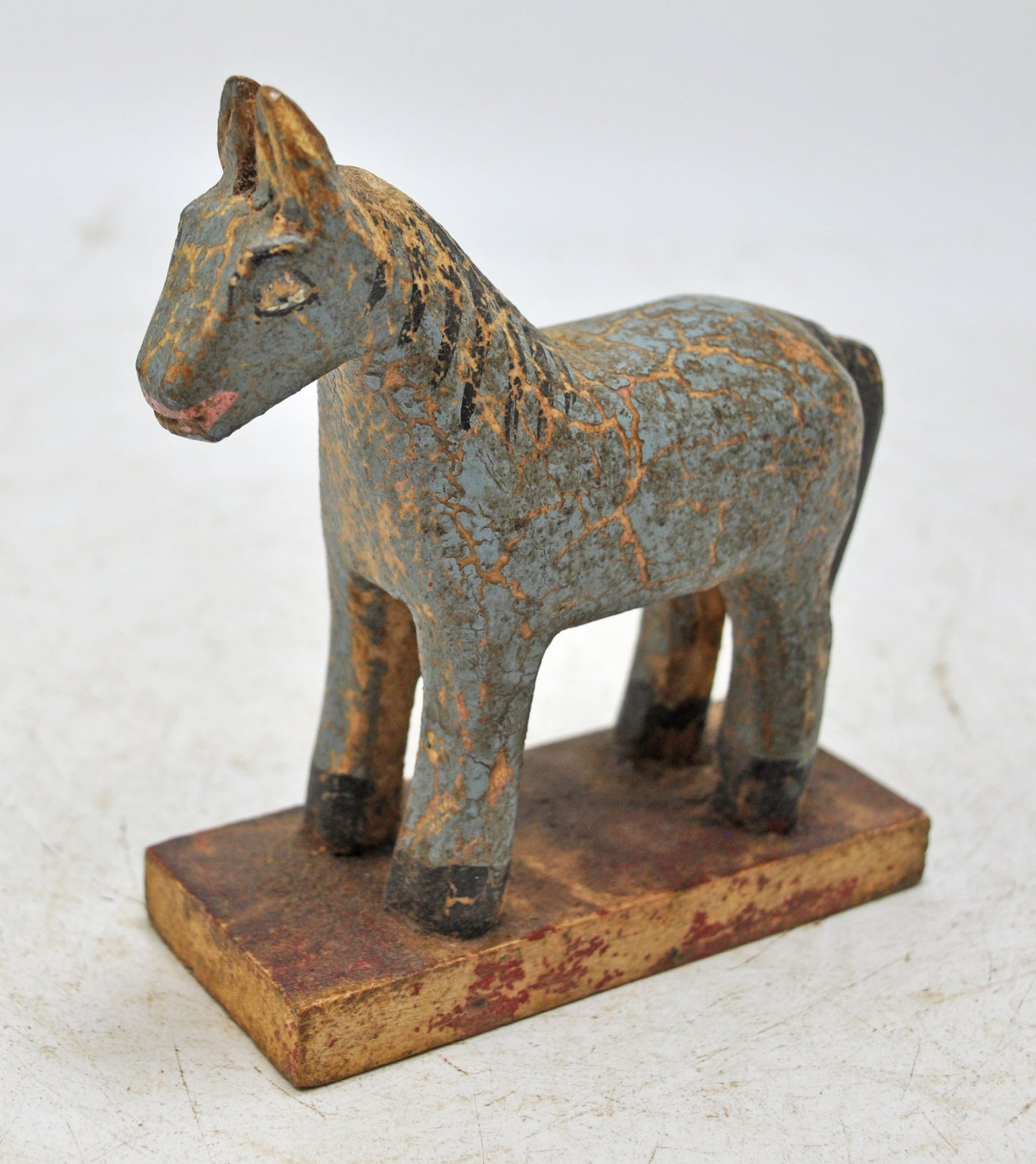 Hand Carved Wooden Small Size Standing Horse Figurine Rustic Hand Painted