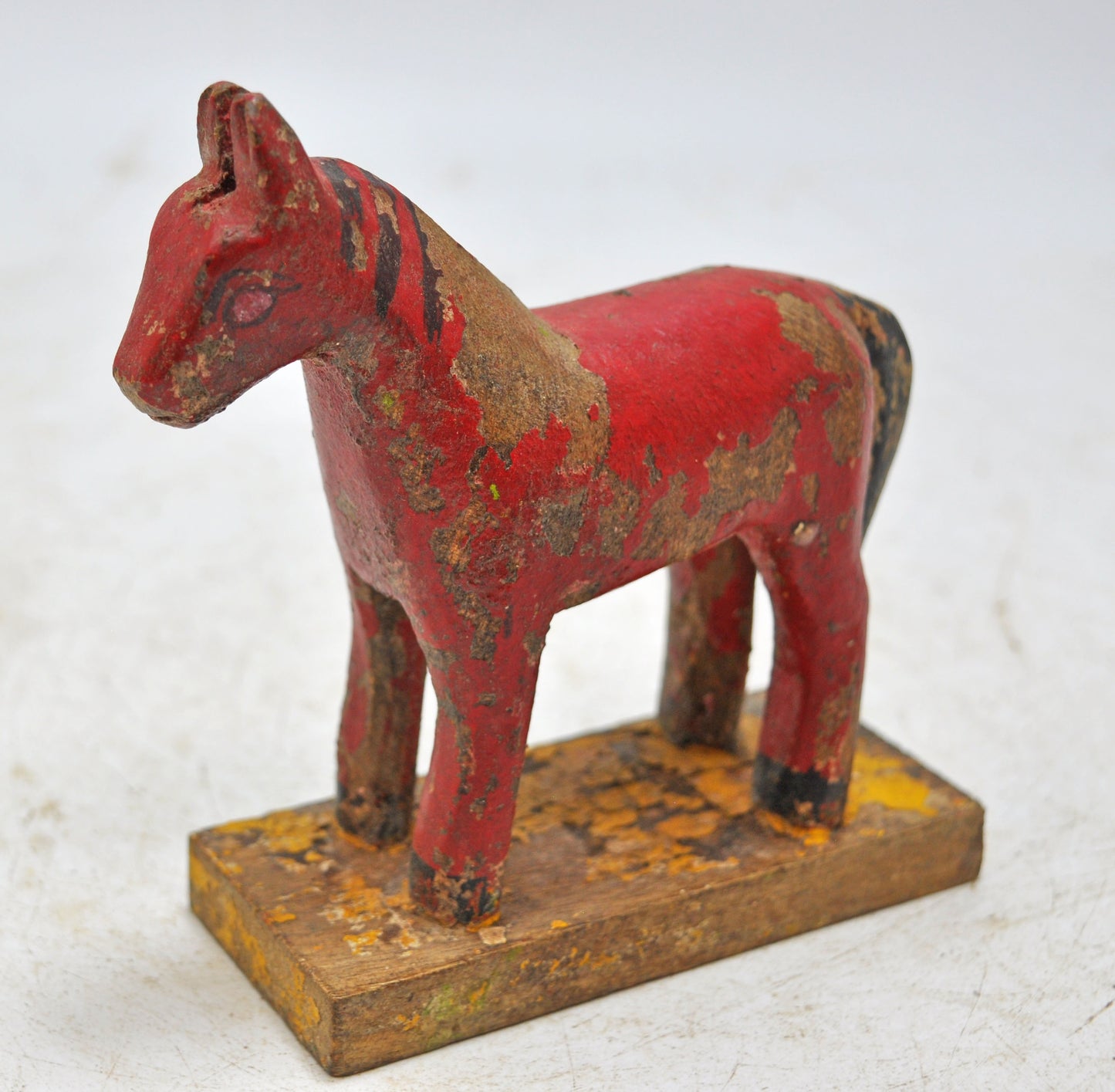 Hand Carved Wooden Small Size Standing Horse Figurine Rustic Hand Painted