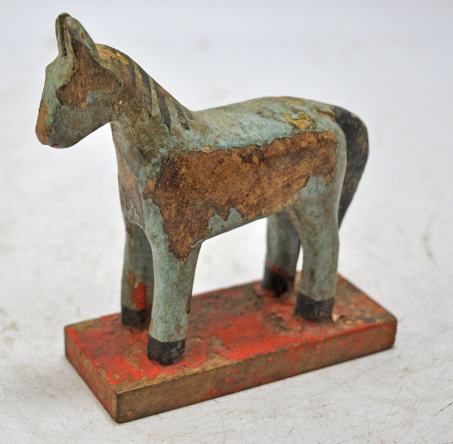 Hand Carved Wooden Small Size Standing Horse Figurine Rustic Hand Painted