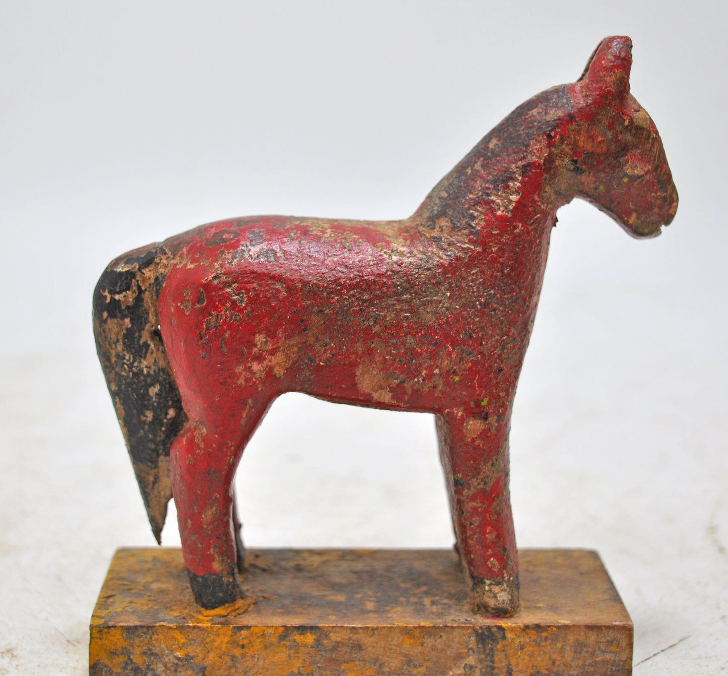 Hand Carved Wooden Small Size Standing Horse Figurine Rustic Hand Painted