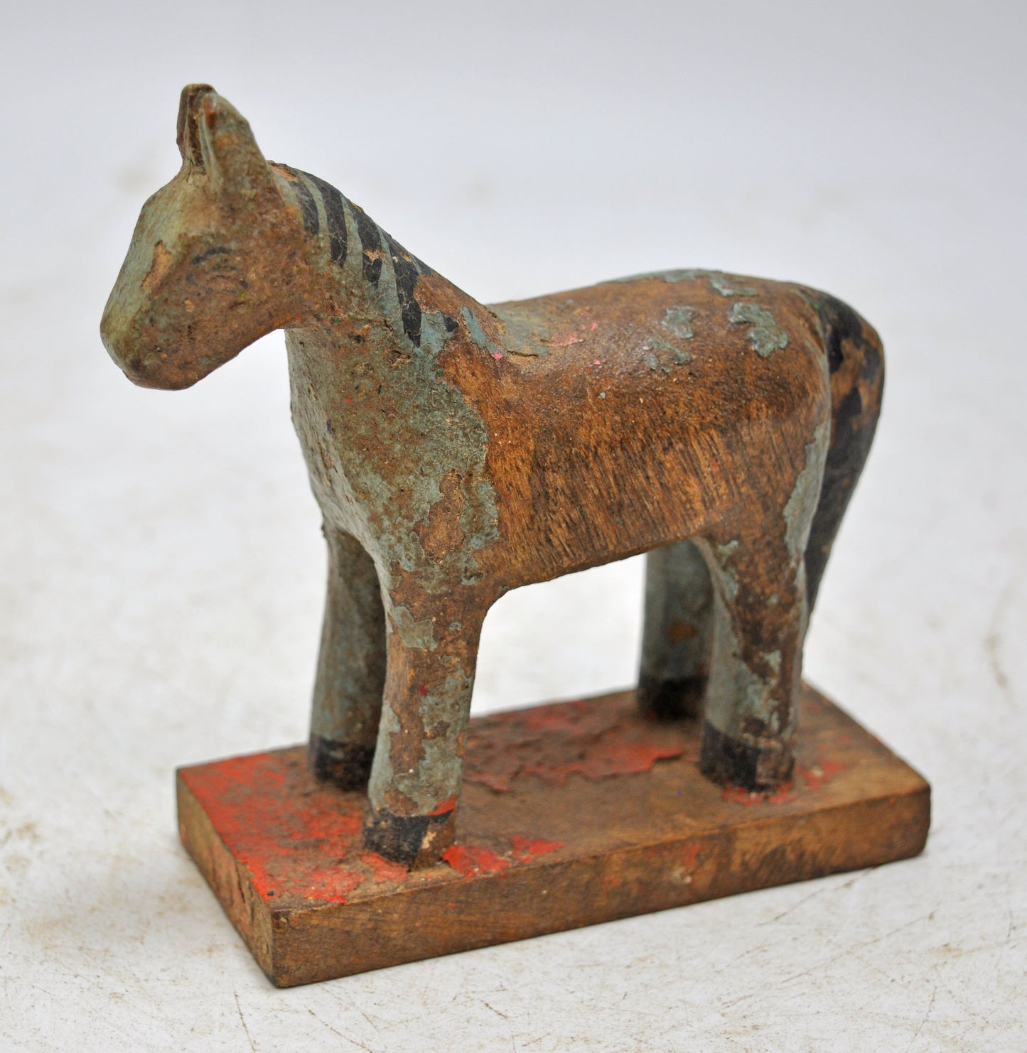 Hand Carved Wooden Small Size Standing Horse Figurine Rustic Hand Painted
