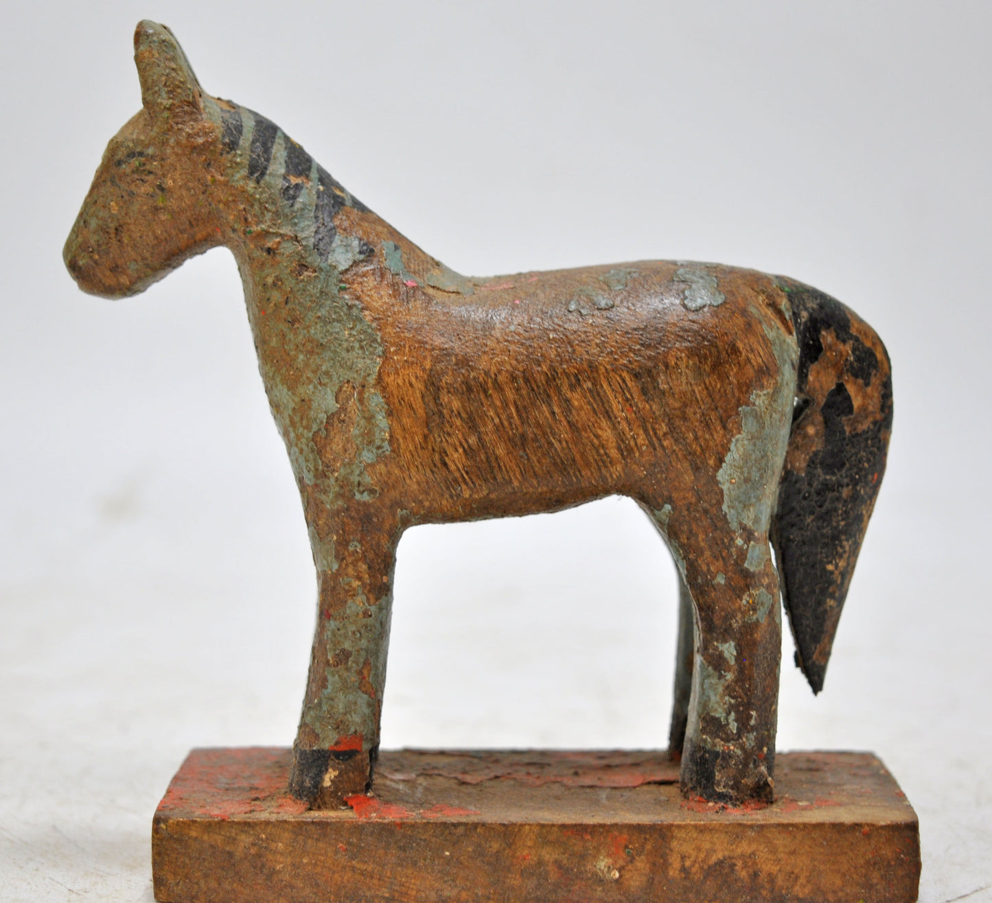 Hand Carved Wooden Small Size Standing Horse Figurine Rustic Hand Painted