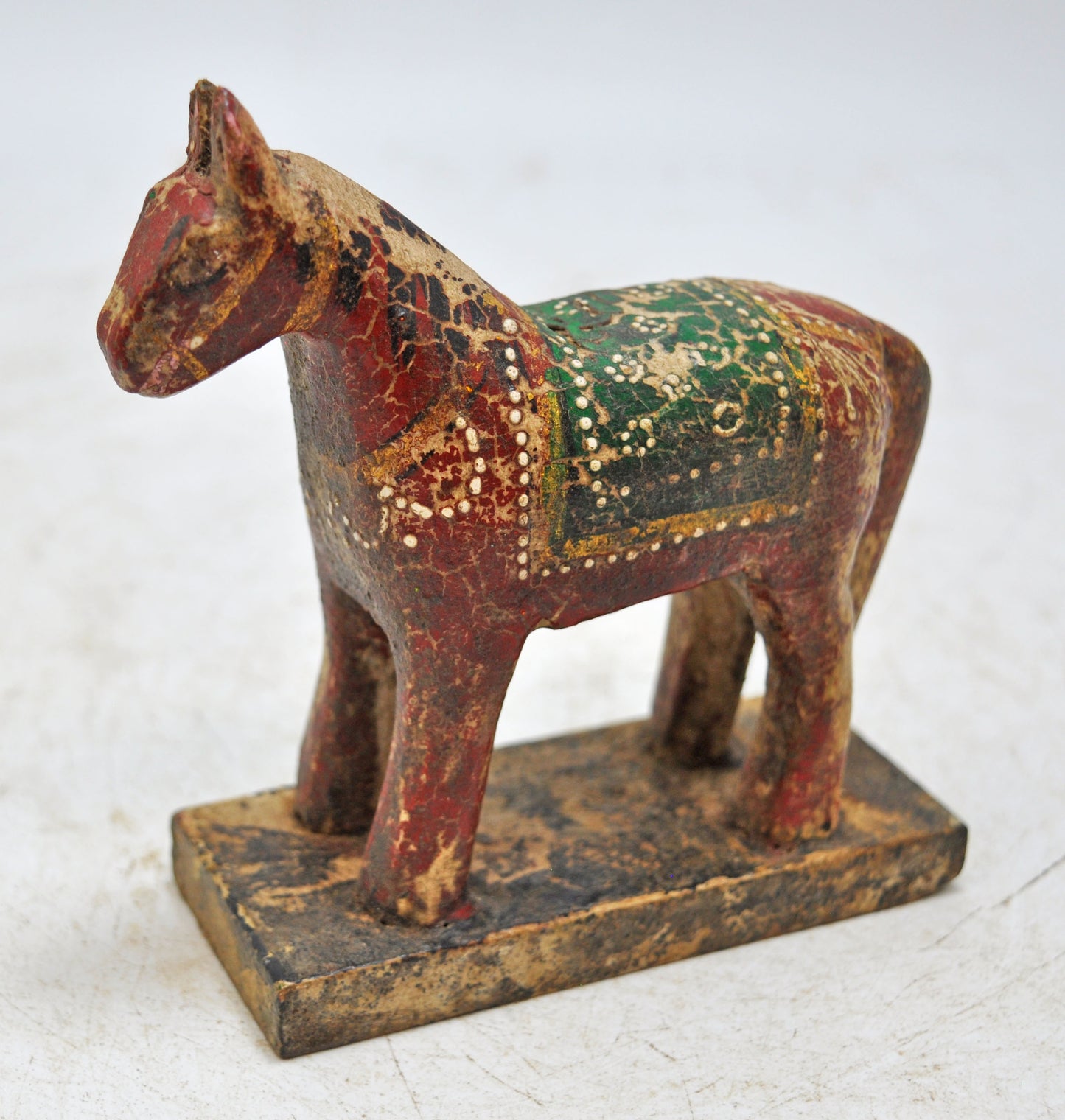 Hand Carved Wooden Small Size Standing Horse Figurine Rustic Hand Painted
