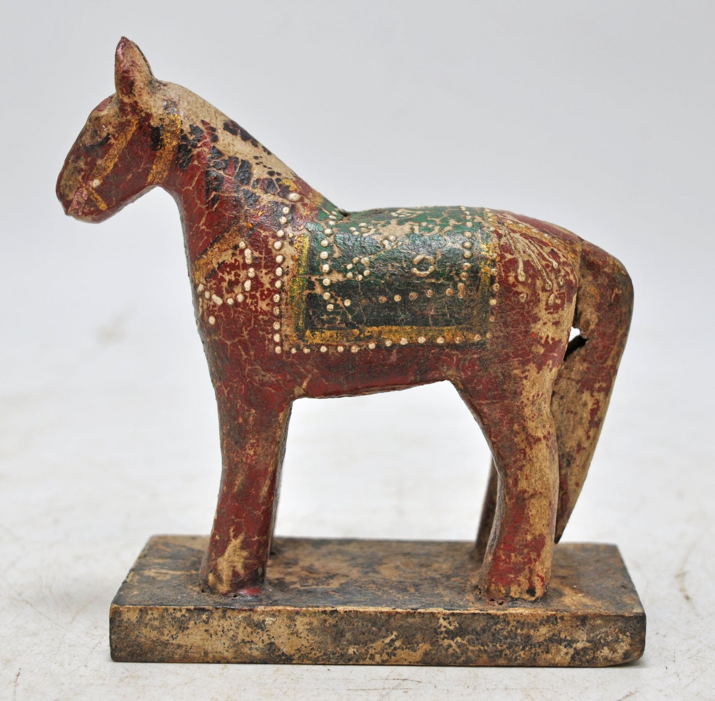 Hand Carved Wooden Small Size Standing Horse Figurine Rustic Hand Painted