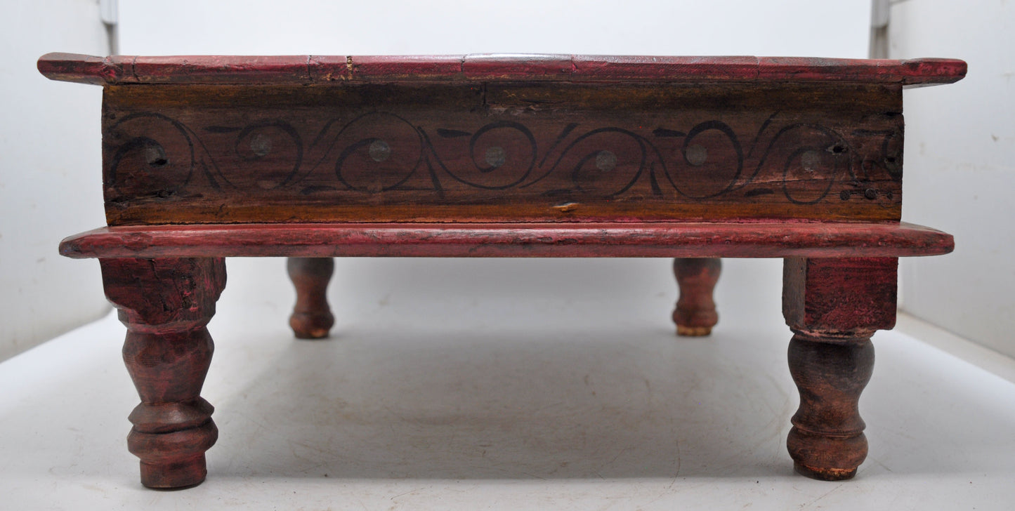Antique Wooden Floor Sitting Bajot Stool Original Old Hand Crafted Painted