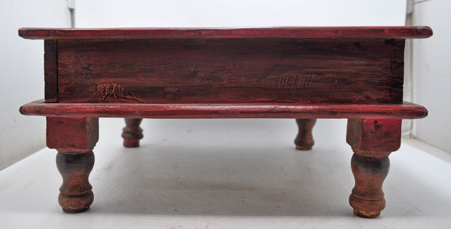 Antique Wooden Floor Sitting Bajot Stool Original Old Hand Crafted Painted