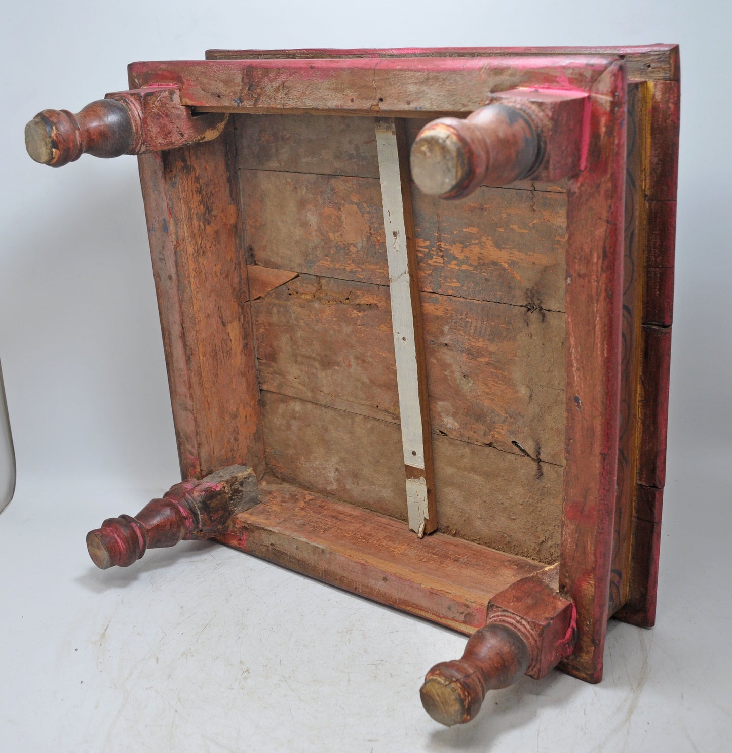 Antique Wooden Floor Sitting Bajot Stool Original Old Hand Crafted Painted