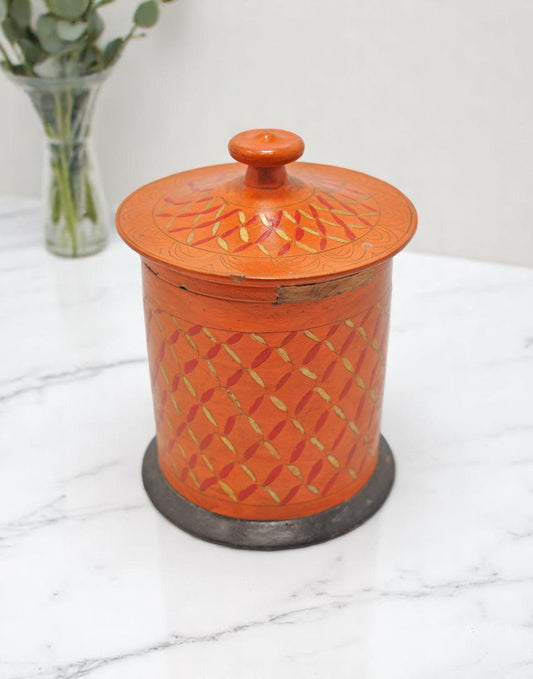 Antique Wooden Lacquer Painted Candy Box Original Old Hand Carved