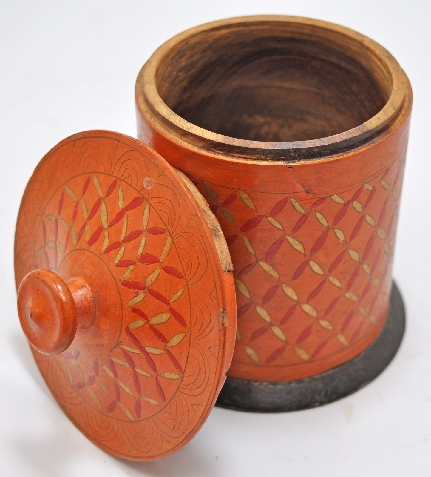 Antique Wooden Lacquer Painted Candy Box Original Old Hand Carved