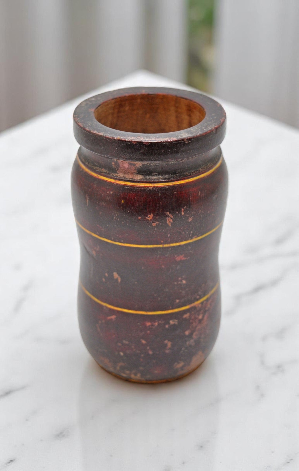 Antique Wooden Drinking Cup Glass Original Old Hand Carved Lacquer Painted