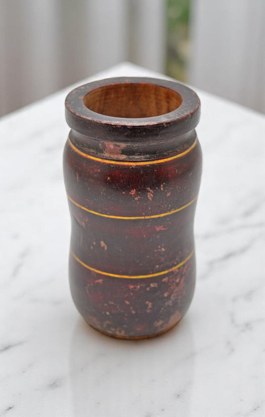 Antique Wooden Drinking Cup Glass Original Old Hand Carved Lacquer Painted