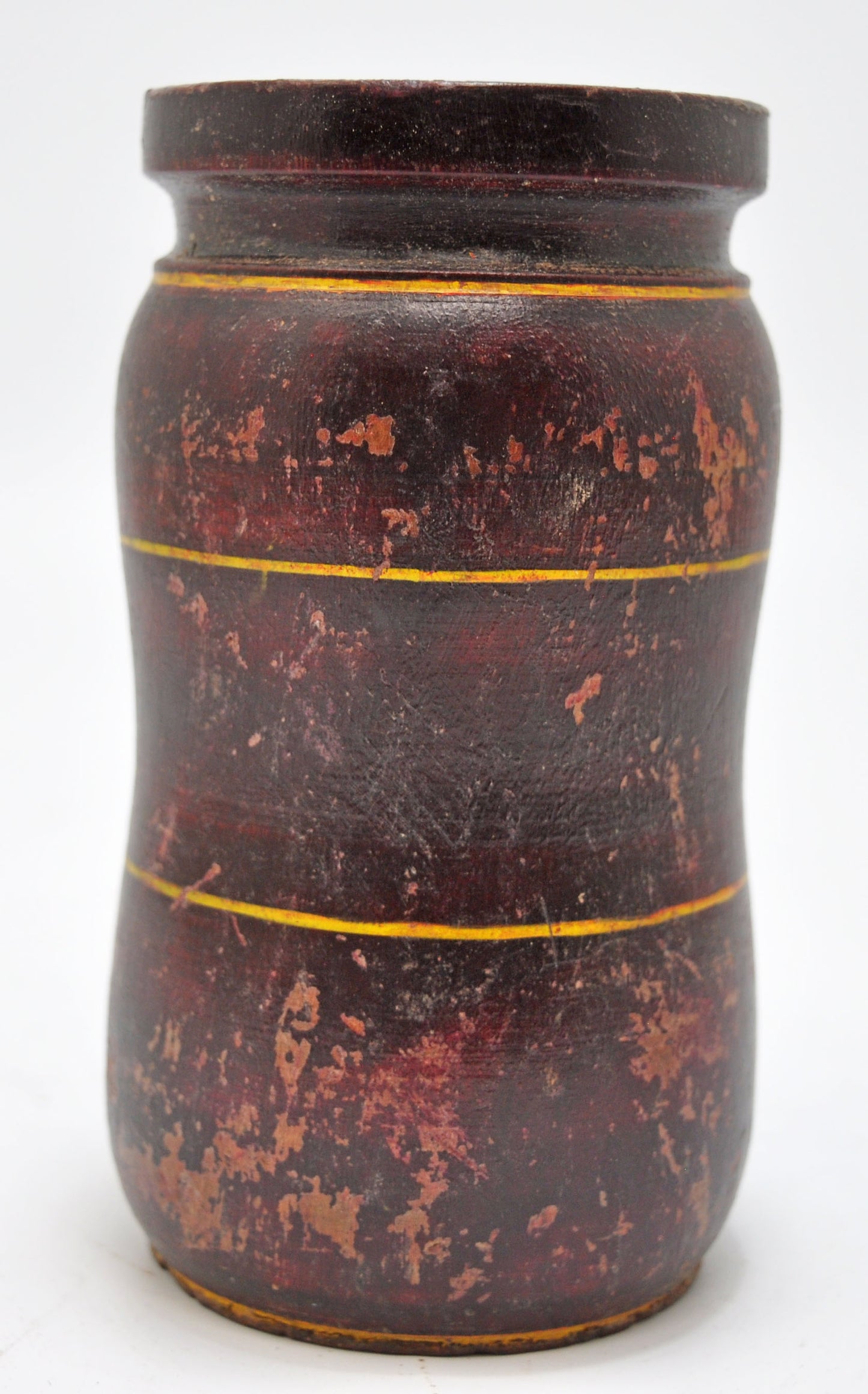 Antique Wooden Drinking Cup Glass Original Old Hand Carved Lacquer Painted