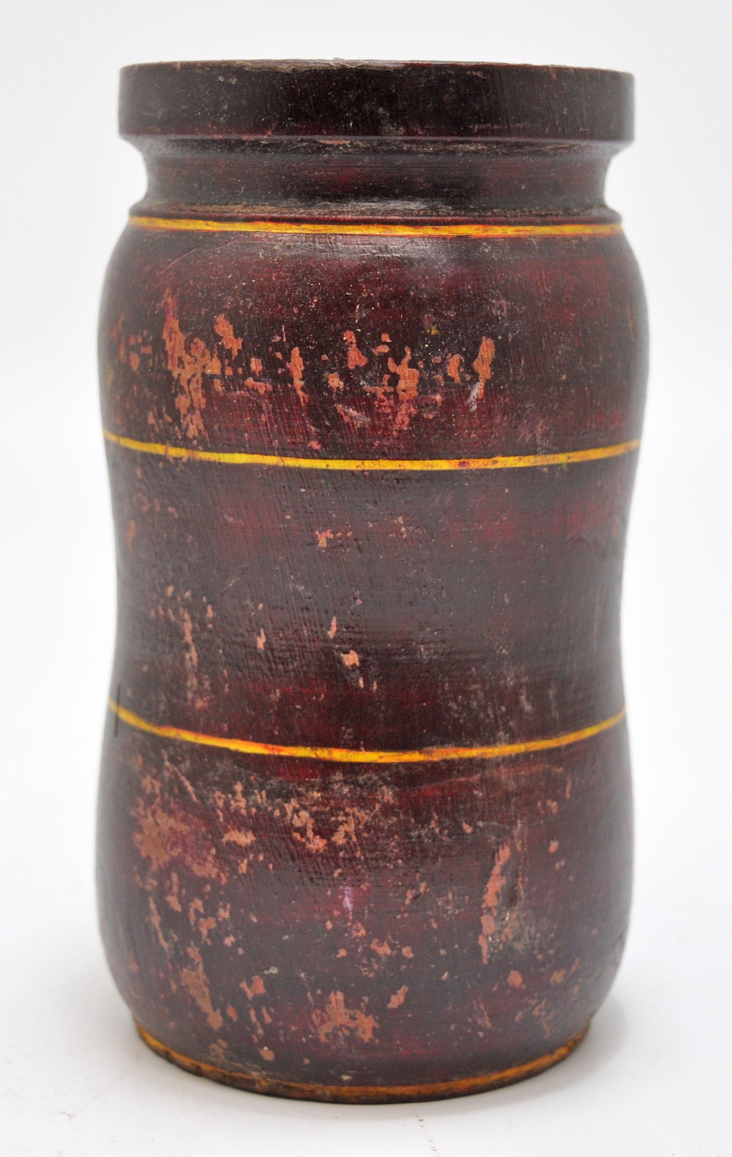 Antique Wooden Drinking Cup Glass Original Old Hand Carved Lacquer Painted