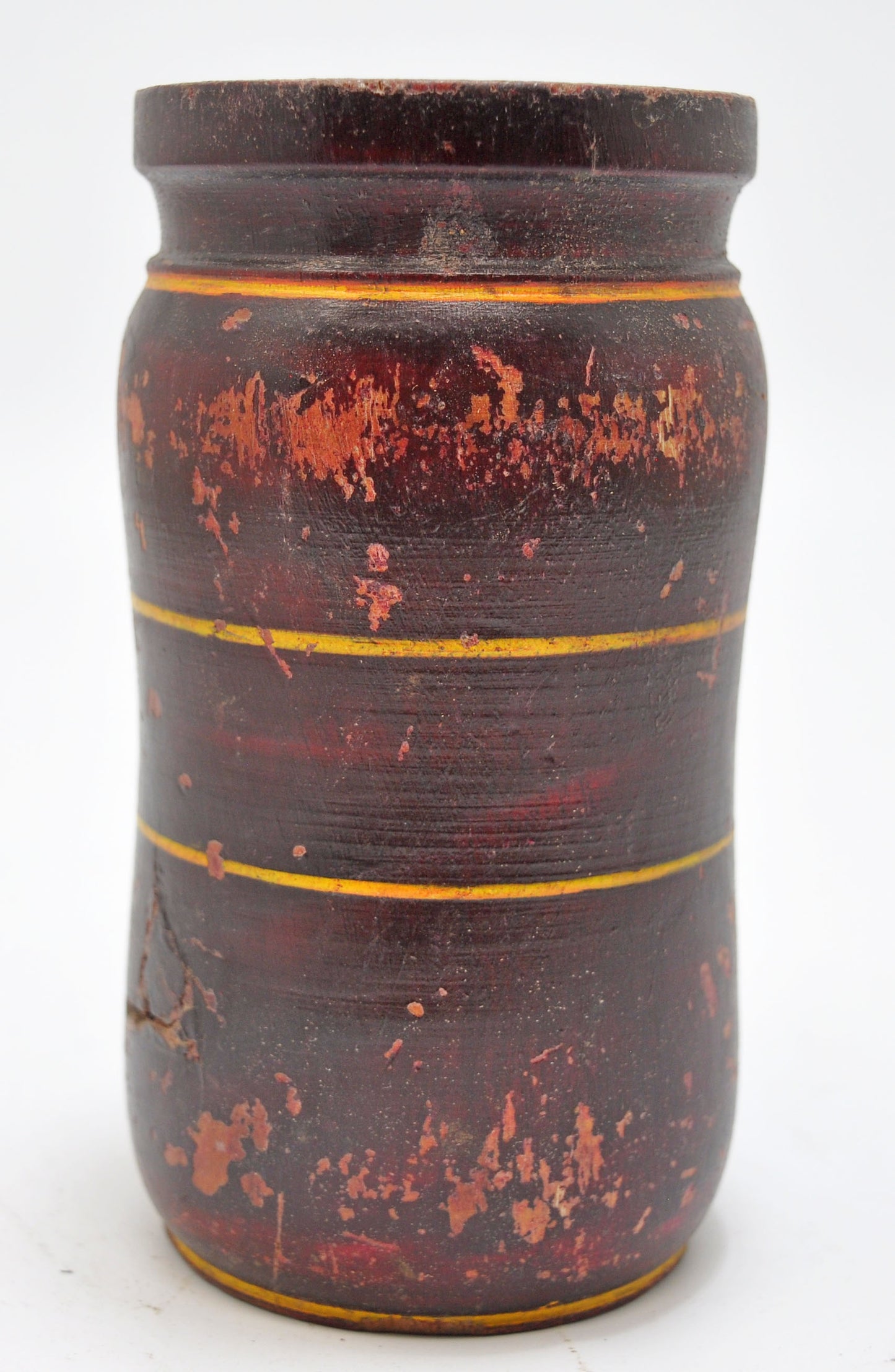 Antique Wooden Drinking Cup Glass Original Old Hand Carved Lacquer Painted