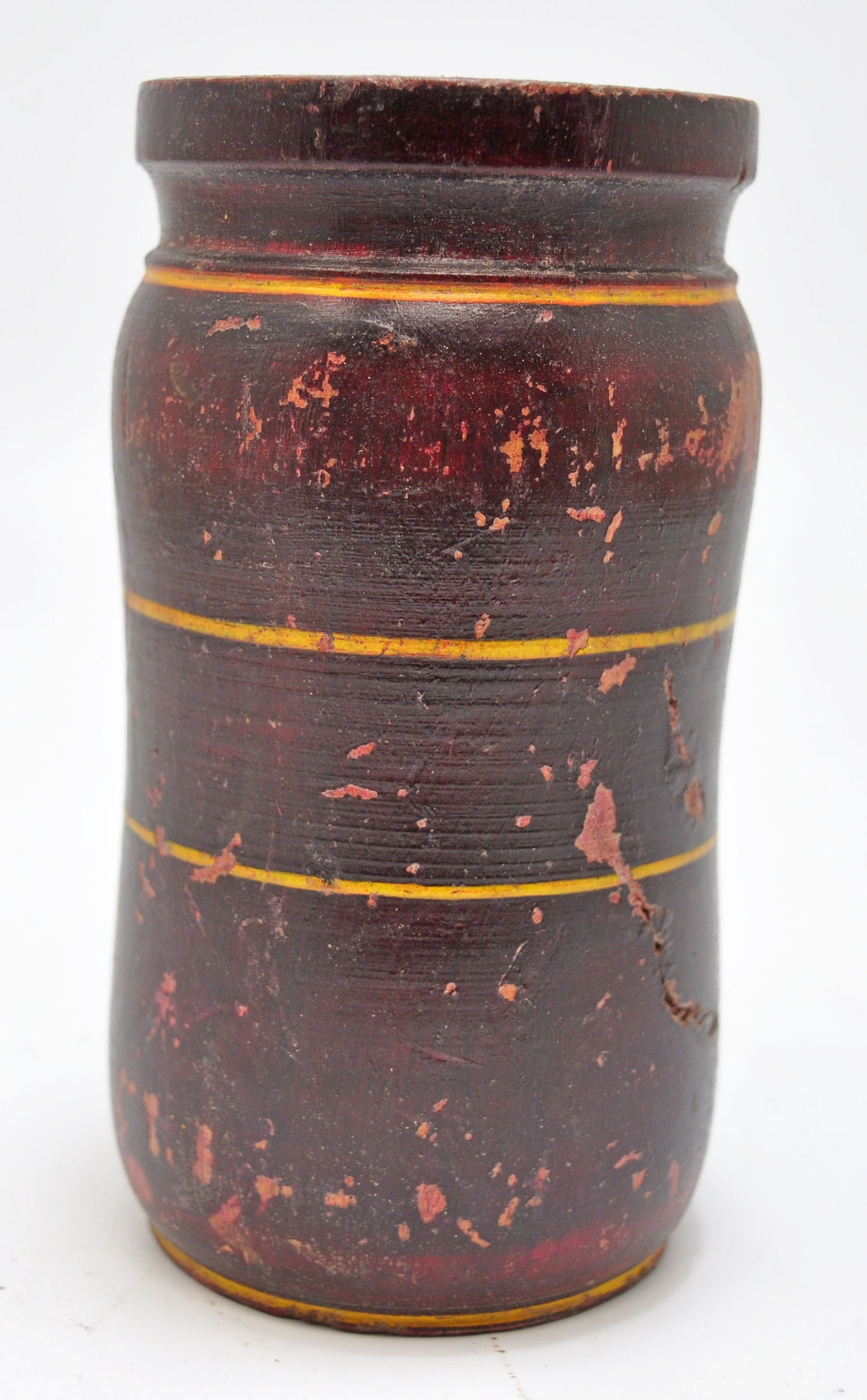 Antique Wooden Drinking Cup Glass Original Old Hand Carved Lacquer Painted