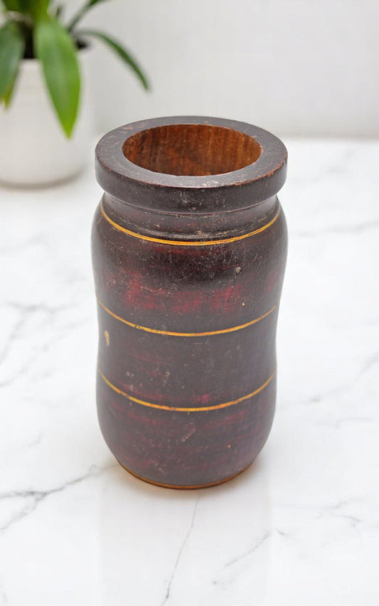 Antique Wooden Drinking Cup Glass Original Old Hand Carved Lacquer Painted