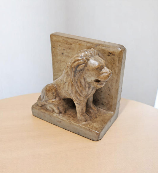 Vintage White Marble Lion Figurine Book End Original Old Fine Hand Carved