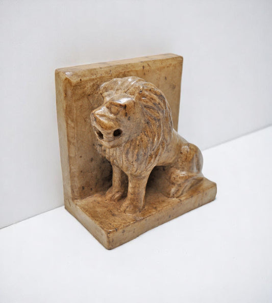 Vintage White Marble Lion Figurine Book End Original Old Fine Hand Carved