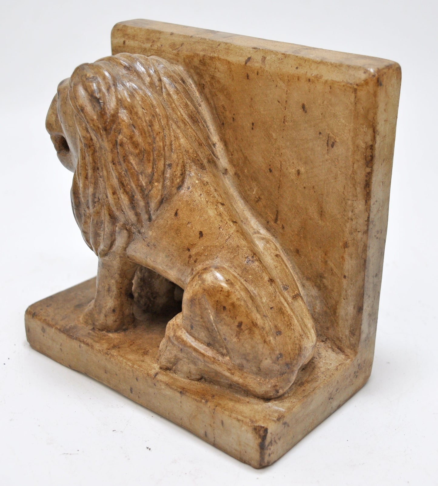 Vintage White Marble Lion Figurine Book End Original Old Fine Hand Carved
