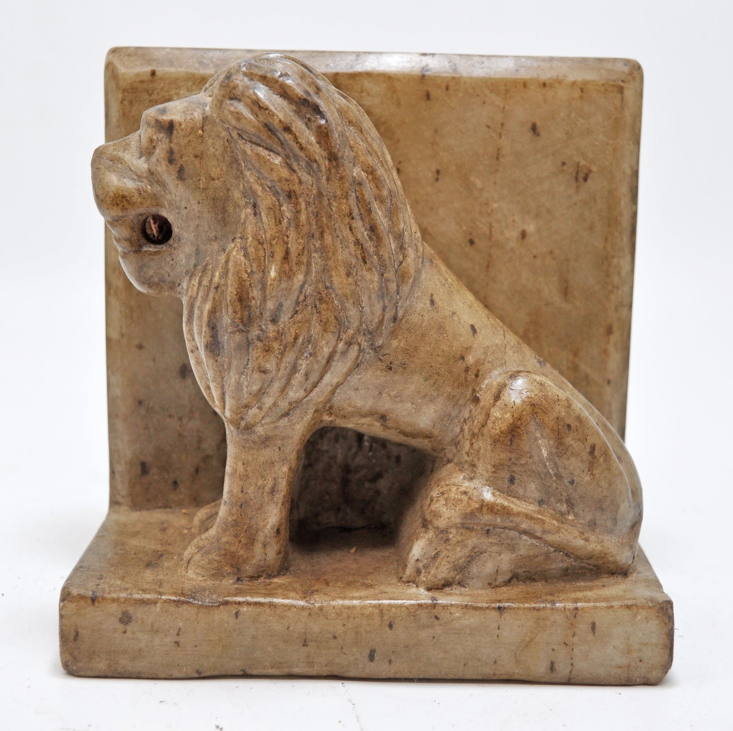Vintage White Marble Lion Figurine Book End Original Old Fine Hand Carved