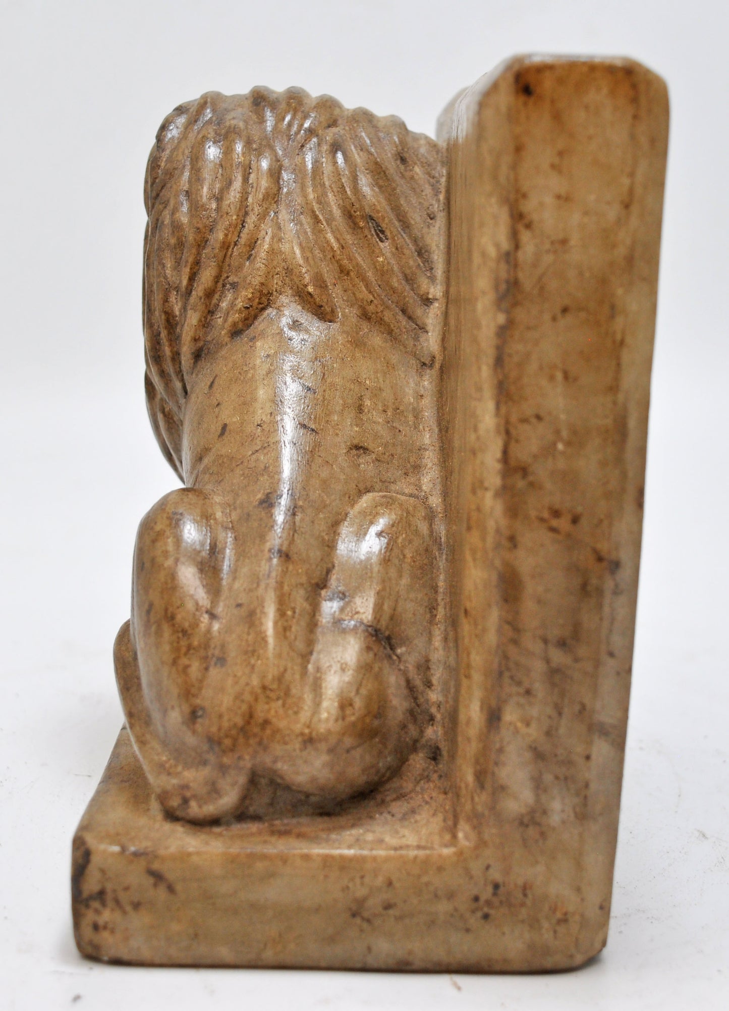 Vintage White Marble Lion Figurine Book End Original Old Fine Hand Carved