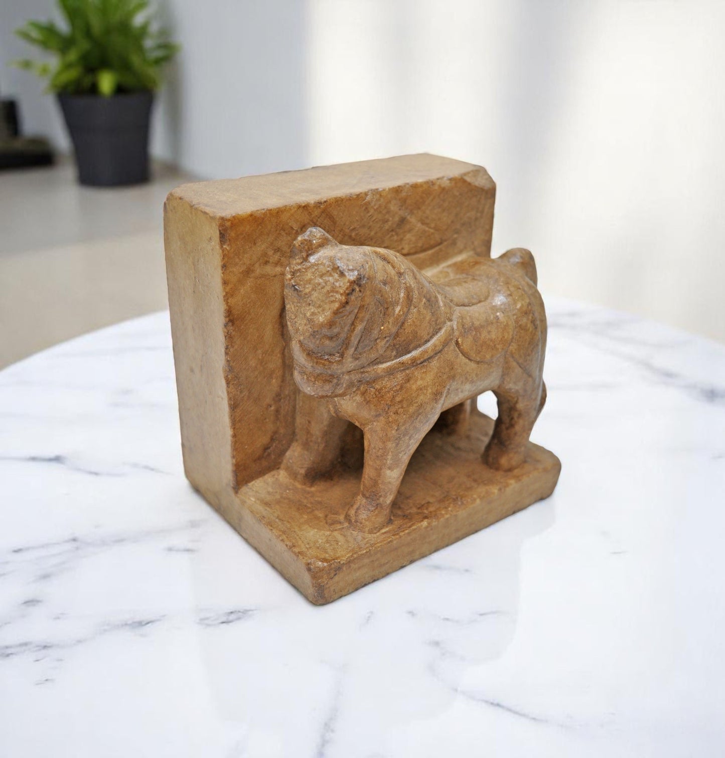 Vintage White Marble Horse Figurine Book End Original Old Fine Hand Carved