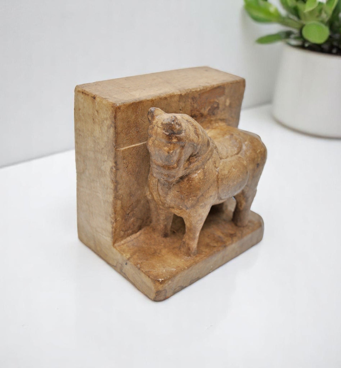 Vintage White Marble Horse Figurine Book End Original Old Fine Hand Carved