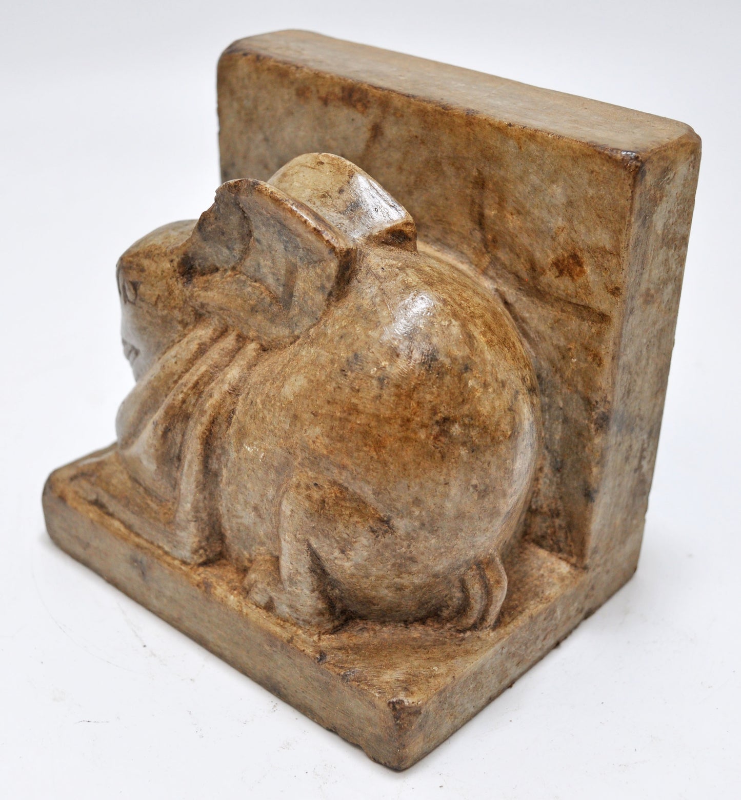 Vintage White Marble Rabbit Figurine Book End Original Old Fine Hand Carved